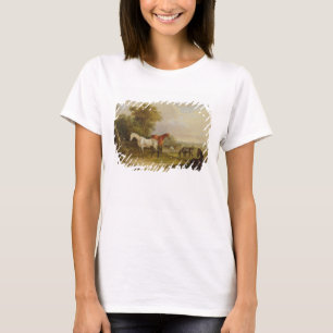 T-shirt Pâturage de chevaux : Un étalon gris frôlant av