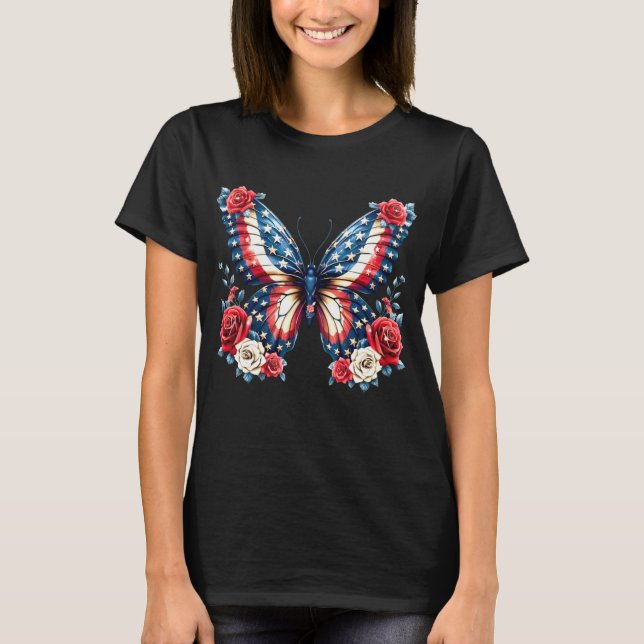 T-shirt Pavillon Et Fleurs Patriotique Américain (Devant)