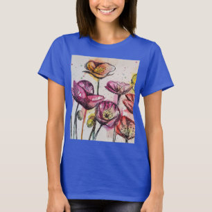 T-shirt Pavot rose rouge floral Aquarelle art T-Shir
