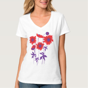 T-shirt Pavots en lambeaux graphiques stylisés rouges et