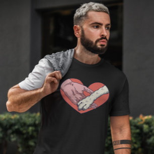T-shirt Paw Animal Et Main Humaine Dans Le Coeur
