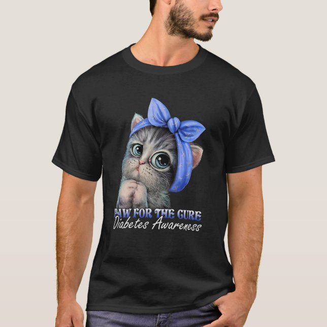 T-shirt Paw Pour La Cure Cute Cat Sensibilisation Au Diabè (Devant)