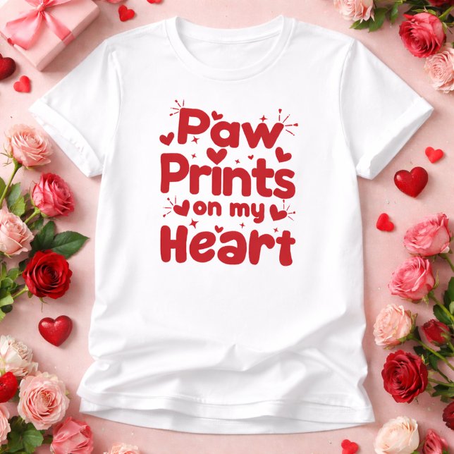 T-shirt Paw Prints on My Heart Cute Dog Lover Design (Cute paw print design showing love dogs leave on our hearts, perfect for Valentine pet lovers.)