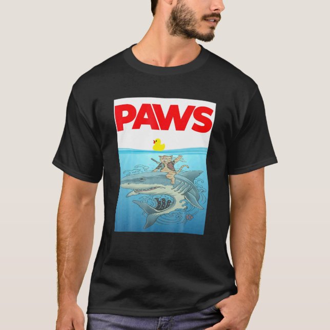 T-shirt PAWS Cat And Yellow Rubber Duck Design (Devant)