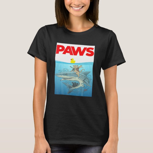 T-shirt PAWS Cat And Yellow Rubber Duck Design (Devant)