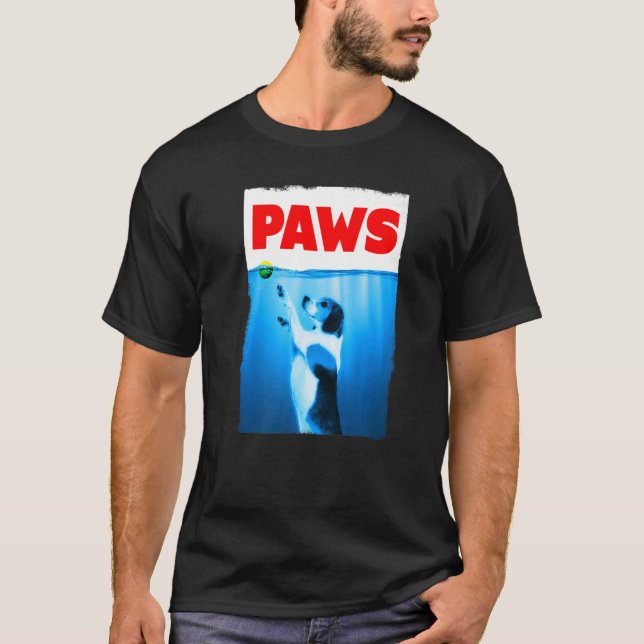 T-shirt Paws Jaws Chien Et Tennis Ball Pour Les Hommes Fon (Devant)