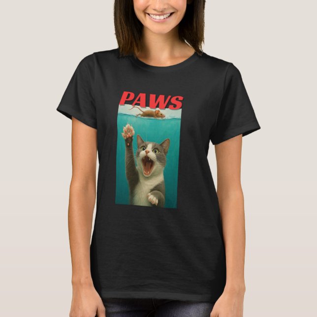 T-shirt PAWS Parody Cat Mouse Humorous Cat Chasing Mouse K (Devant)