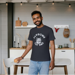 T-shirt Pawsome Chat Papa - Personnalisable Photo Chat