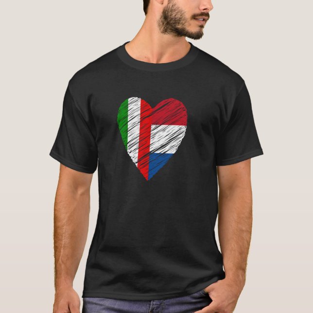 T-shirt Pays-Bas Italie Coeur Italien Drapeau Néerlandais  (Devant)