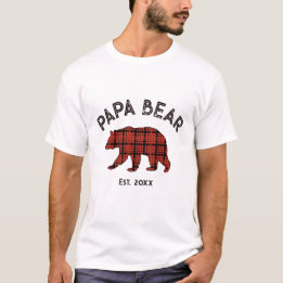 T-shirt Pays Carreaux Papa Ours Père Année Établ. Blanc