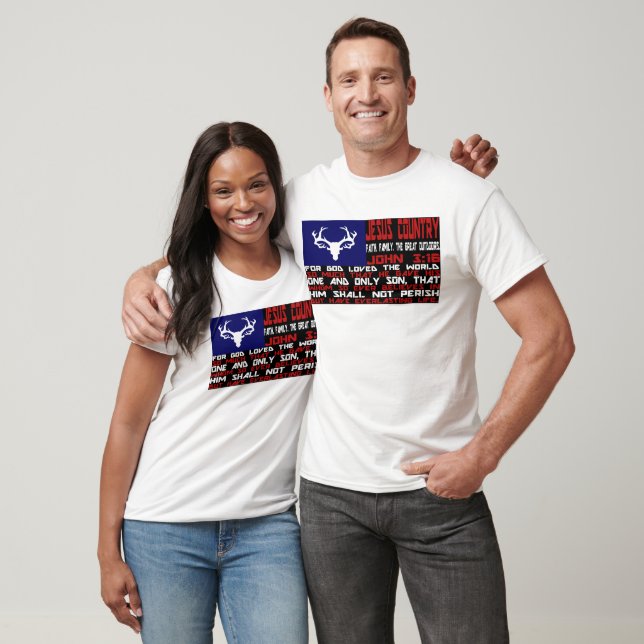 T-shirt Pays de Jésus Rouge, Blanc, Bleu Jean 3:16 Drapeau (Unisexe)