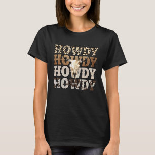 T-shirt Pays de l'Ouest Leopard Howdy Bull Skull Cowgirl R