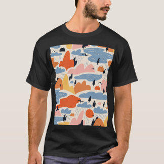 T-shirt Paysage coloré, montagnes, lacs, sans soudure.