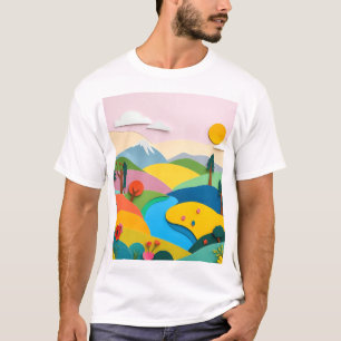 T-shirt Paysage de collage de papier Abstrait
