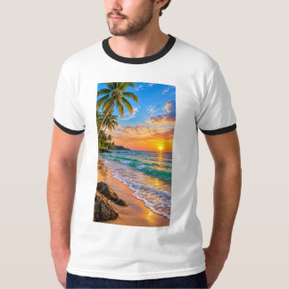 T-shirt Paysage de coucher de soleil sur une plage tropica