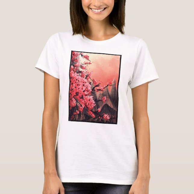 T-shirt Paysage de fleurs de cerisier (Devant)