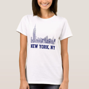T-shirt Paysage de NYC Gravé 01 Bleu