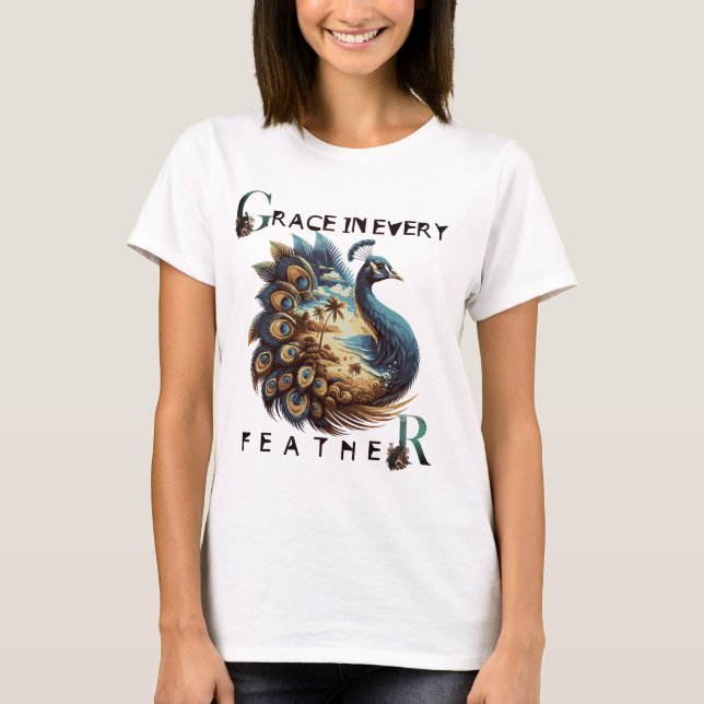 T-shirt Paysage tropical Peacock Art Imprimer (Devant)