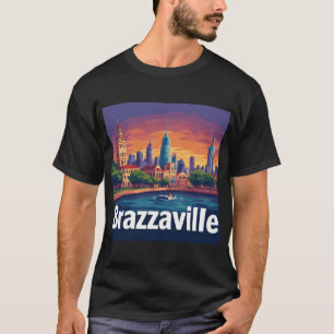 T-shirt Paysage urbain de Brazzaville avec cathédrale hist