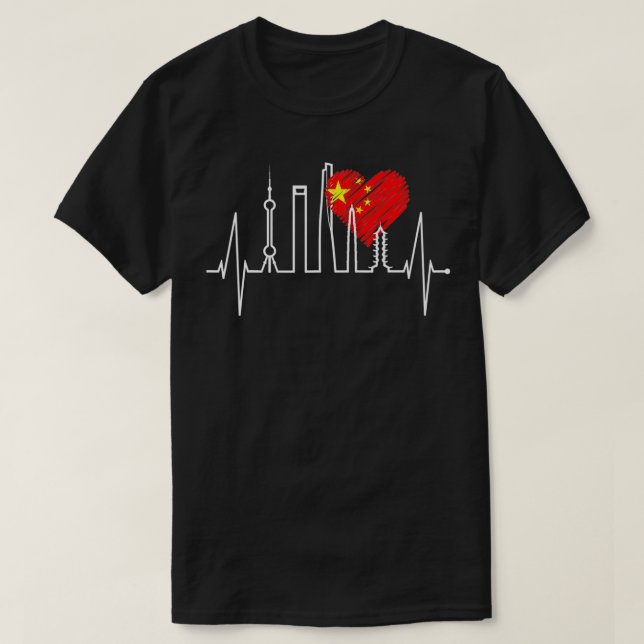 T-shirt Paysage urbain de Shanghai Battement de cœur Chine (Design devant)