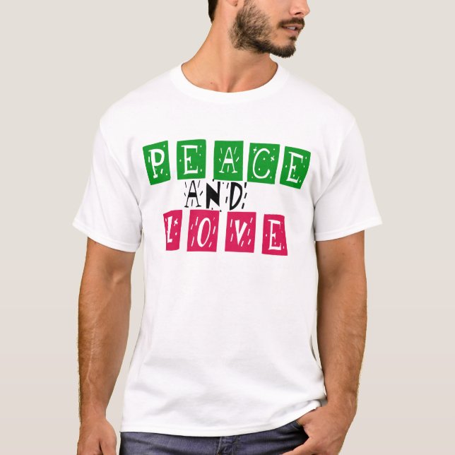 T-shirt Peace and Love Retro Valentine (Devant)