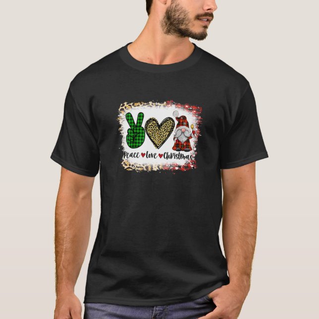 T-shirt Peace Chrismtas Gnomes Plaid Peace Sign Leopard H (Devant)