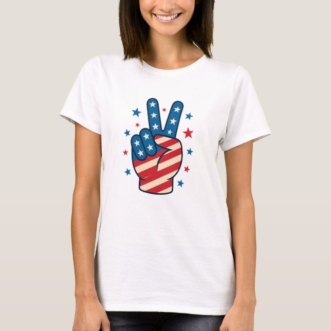 T-shirt Peace Hand USA Flag 4th of July (Devant)