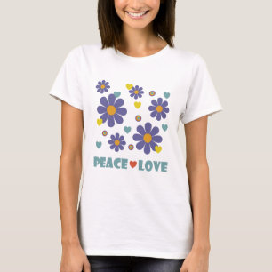 T-shirt Peace Love 1970 Purple Flowers