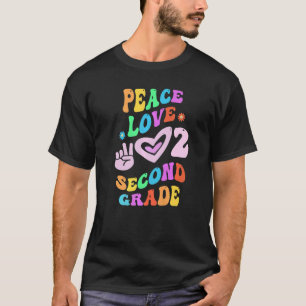 T-shirt Peace Love 2E GRADE Retro Enseignant SECOND G