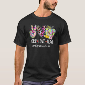 T-shirt Peace Love 4th Grade Enseignant Vie Retour à l'éco