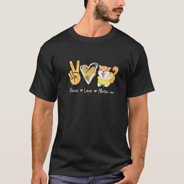 T-shirt Peace Love Akita Inu Amoureux de les chiens (Devant)