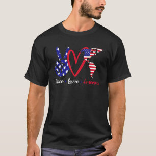 T-shirt Peace Love America Mignonne Paix Main Sign Heart A
