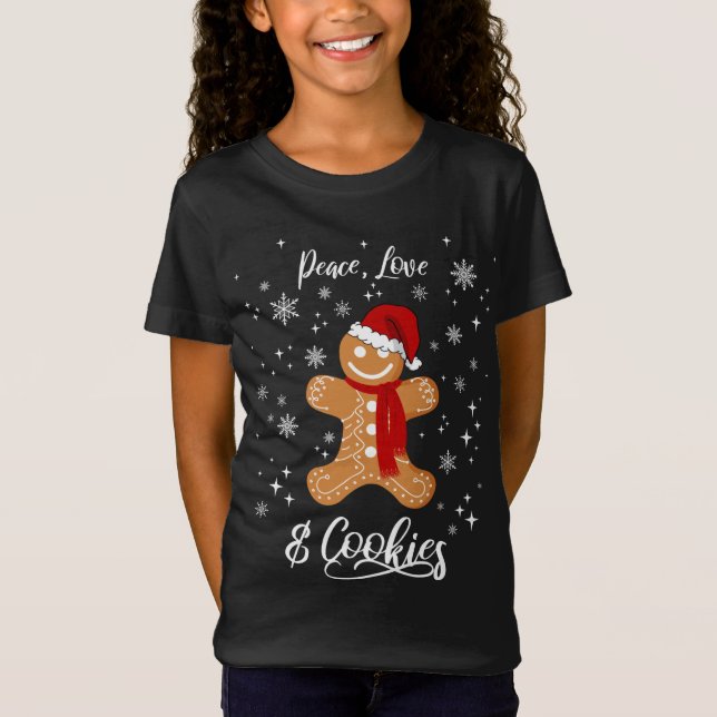 T-Shirt Peace Love And Cookies Père Noël Gingerbread Cooki (Devant)
