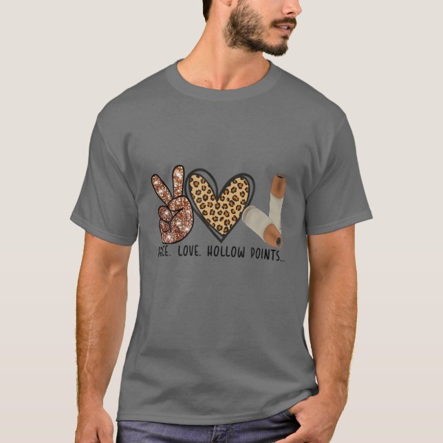 T-shirt Peace Love And Hollow Points Leopard (Devant)