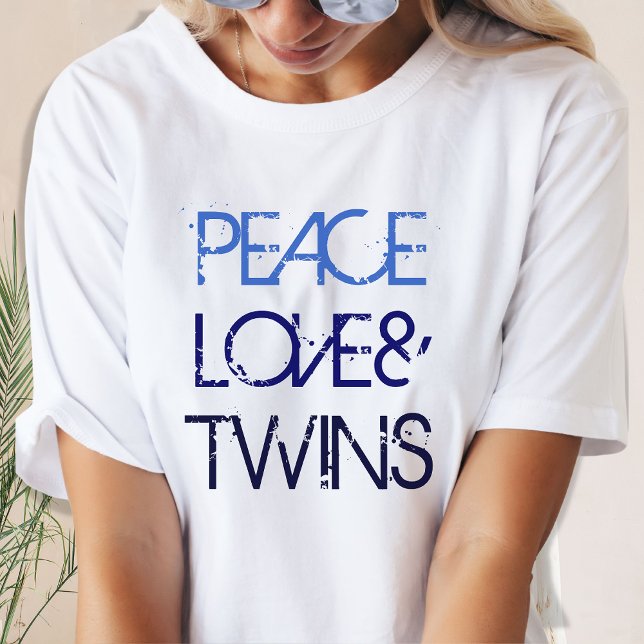 T-shirt Peace, Love and Twins Blue Ombre Text (Créateur téléchargé)