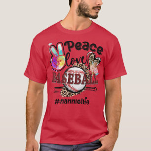 T-shirt Peace Love Baseball Nannie Life Maman Grand-mère L