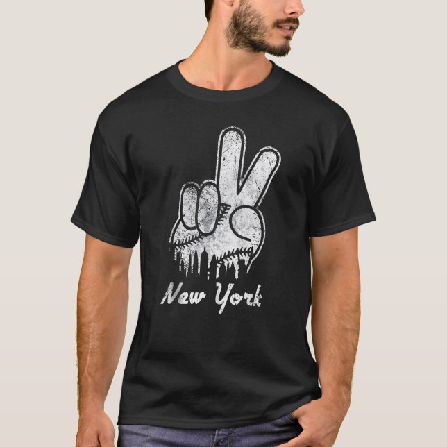 T-shirt Peace Love Baseball New York Ny Skyline Apparel 1 (Devant)
