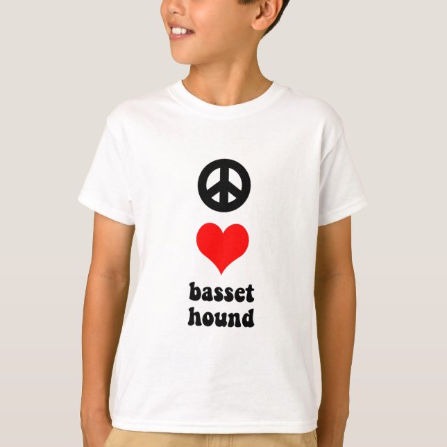 T-shirt Peace love Basset Hound (Devant)