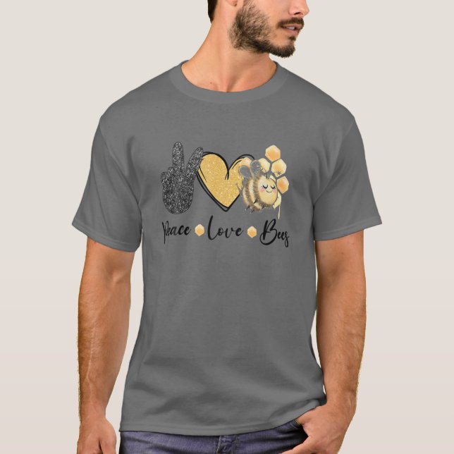 T-shirt Peace Love Bees T Main Signer Heart Bee L (Devant)