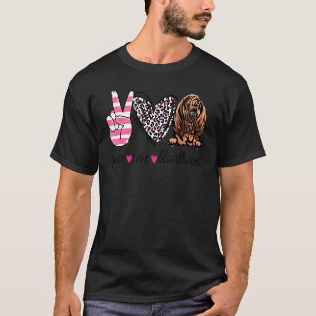 T-shirt Peace Love Bloodhound Bloodhound Chien Maman (Devant)