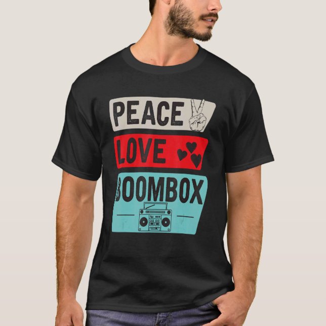 T-shirt Peace Love Boombox Cassette Tape 80s Retro (Devant)