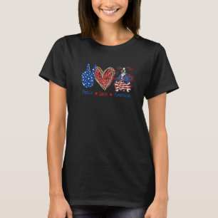 T-shirt Peace Love Boston Terrier Dog Patriotic America Fl