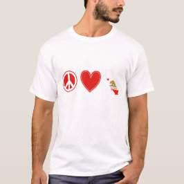 T-shirt Peace Love California Shape State Flag Californie