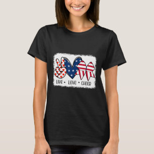 T-shirt Peace Love Cheer Usa Drapeau 4 juillet Cheerled