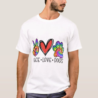 T-shirt Peace Love Chiens Paws Tie Dye Rainbow Animal Resc