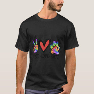 T-shirt Peace Love Chiens Paws Tie Dye Rainbow Animal Resc