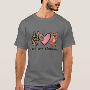 T-shirt Peace Love Chihuahua mignon animal Leopard Floral