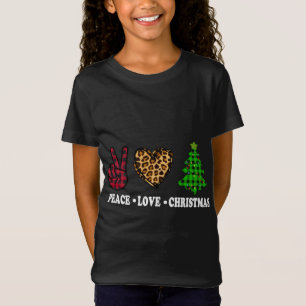 T-Shirt Peace Love Christmas Tree Buffalo Plaid Leopard Fu