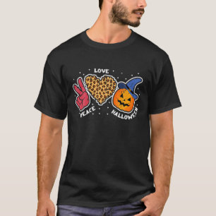 T-shirt Peace Love Citrouille Empreinte de léopard Drôle H