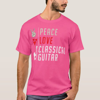 T-shirt Peace Love Classic Guitar Instrument Gu acoustique